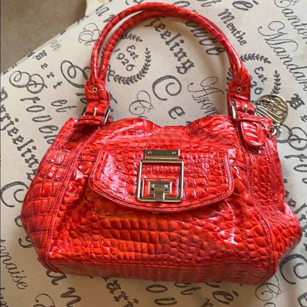 WHITE HOUSE BLACK MARKET red croco satchel bag